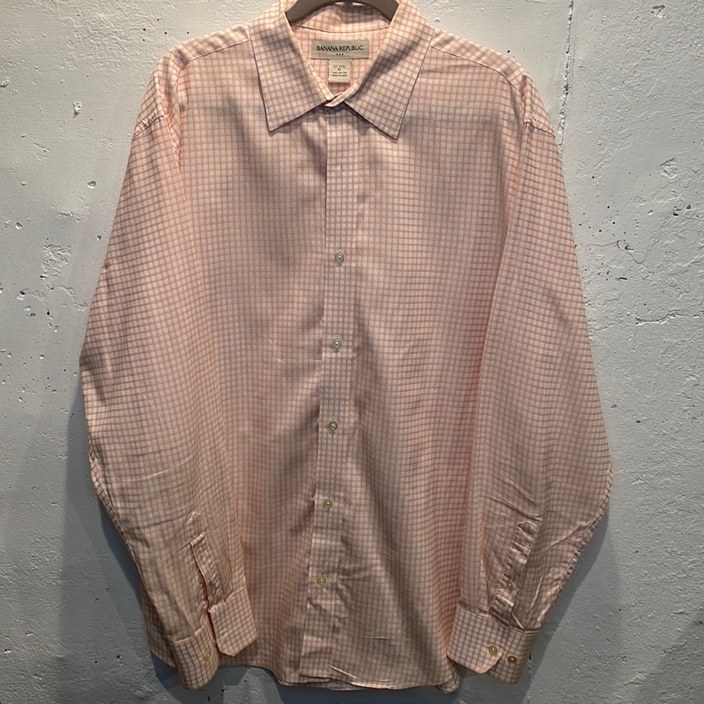Banana Republic Mens button down dress shirt size XL orange/white